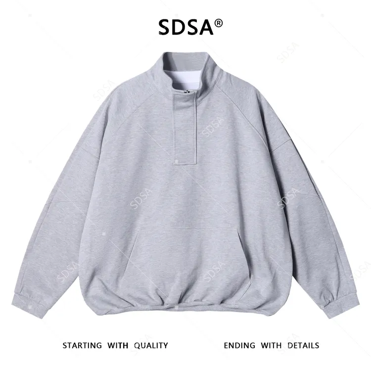 SDSA男士秋冬新款痞帅男装潮牌纯色半拉链立领卫衣下摆松紧时尚潮