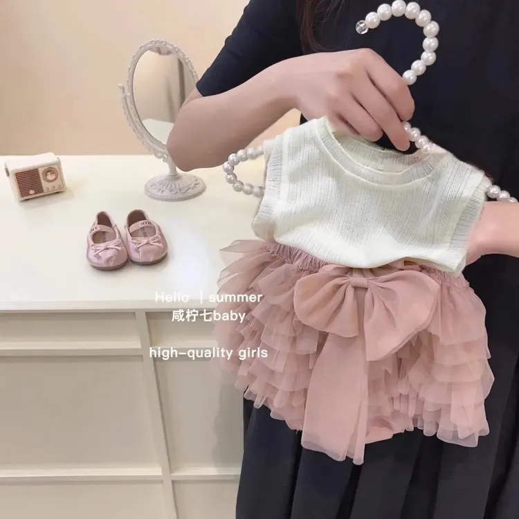 女童2025夏季tutu裤裙两件套高品质网纱蛋糕裙可爱背心短裤两件套