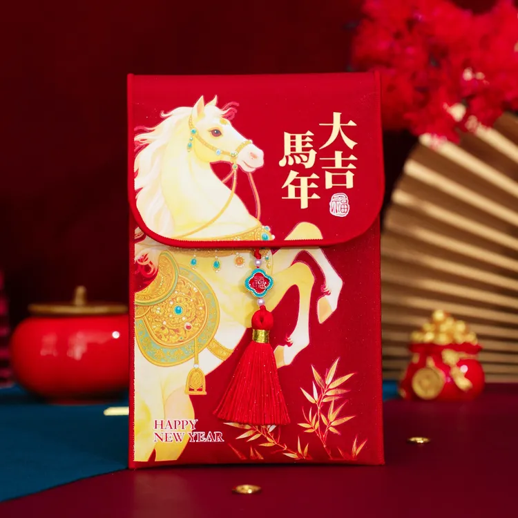 中式流苏马年布艺红包印花春节拜年红包新中式马年大吉红包