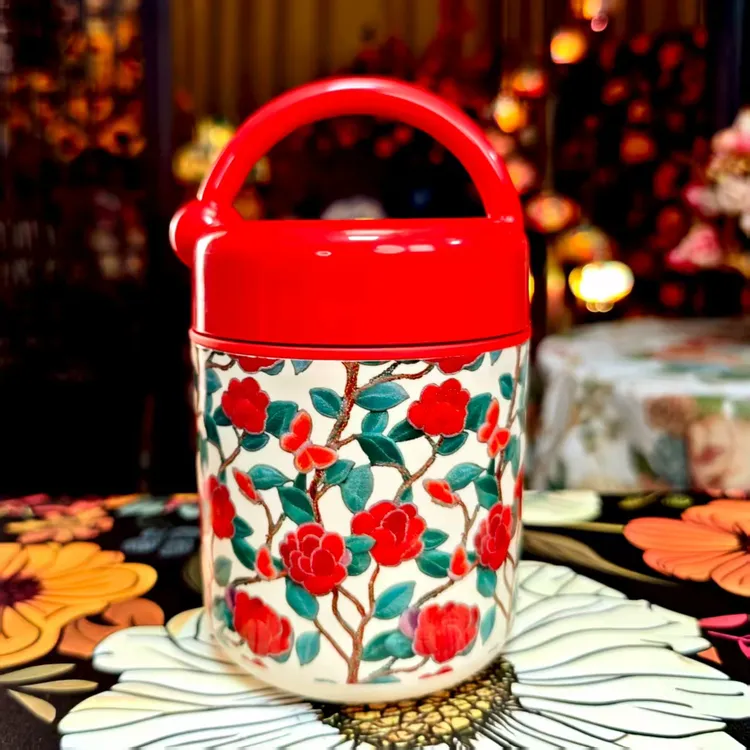 【复古繁花】手提款食品级不锈钢早餐杯粥杯燕麦杯短途便携杯