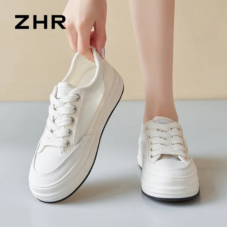 ZHR/则则小白鞋女2025新款爆款平底网面透气网鞋厚底帆布鞋板鞋薄