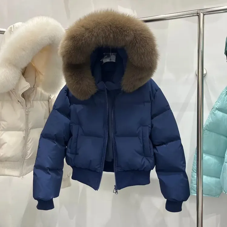 2025年冬季小个子收腰加厚面包服新款大毛领羽绒服时尚外套女短款