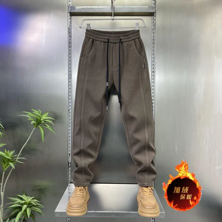 男士轻奢时尚秋冬新品高奢欧棉绒斜纹加厚加绒抗寒保暖休闲男裤