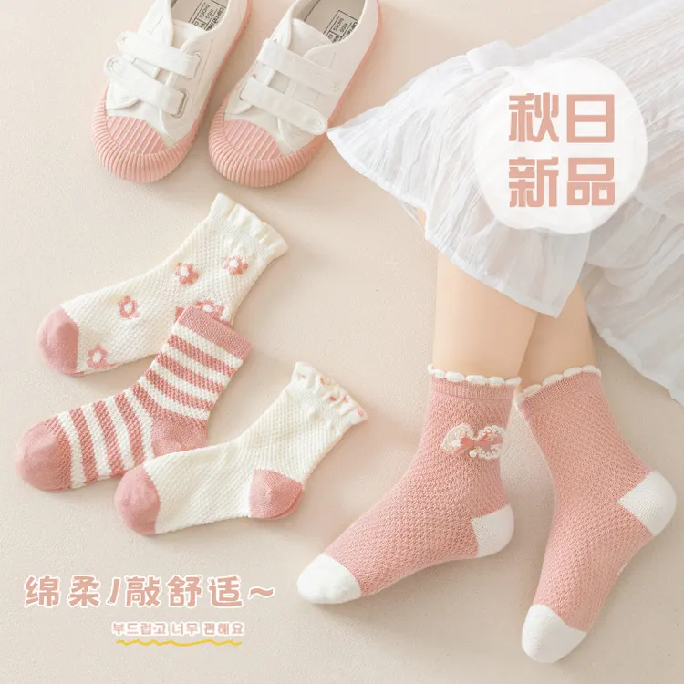 女童袜子春秋薄款蝴蝶结花边袜小女孩中筒袜中大童春夏网眼学生袜
