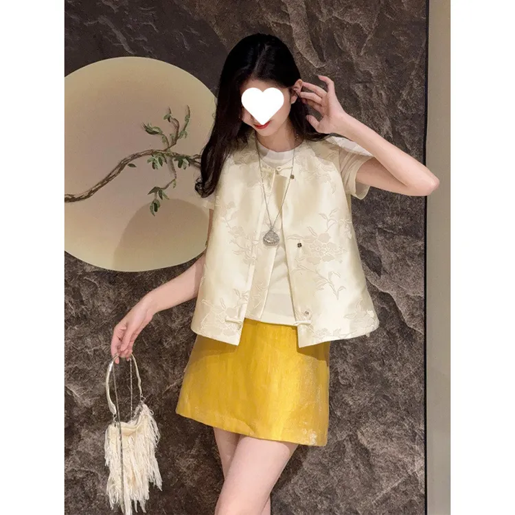 夏季套装女2025新款清冷松弛感穿搭新中式国风气质马甲两件套裙装