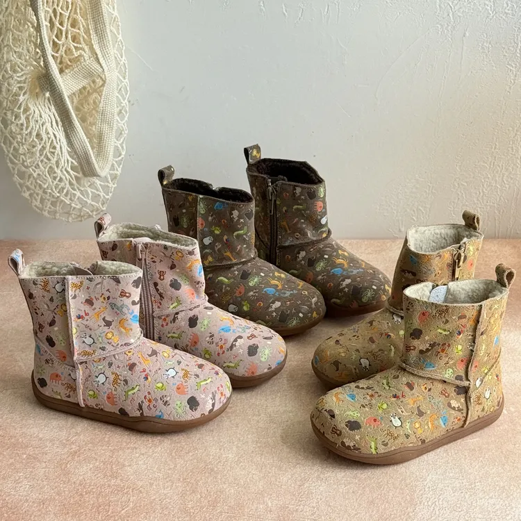 <一双过冬>  女童雪地靴冬季真皮动物可爱男童加绒防滑保暖短靴子