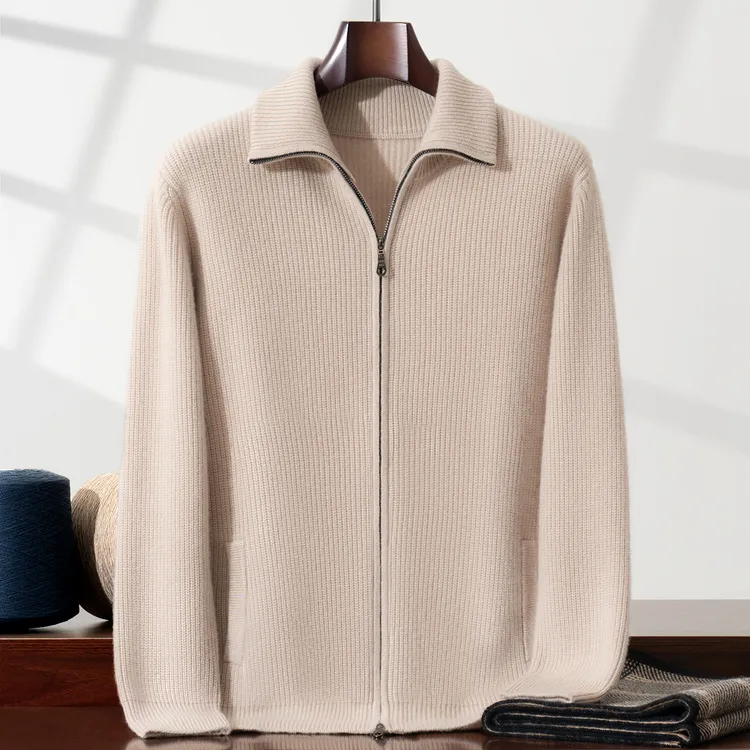 【高品质】100%山羊绒七针加厚元宝针拉链开衫休闲时尚针羊绒外套R