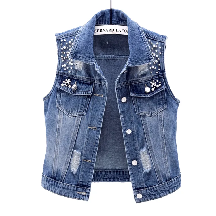 钉珠马夹时尚百搭马甲春秋显瘦牛仔短款无袖韩版洋气春季小衫7819