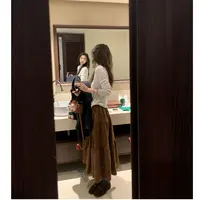 「冬日焦糖」磨毛立裁碎花松紧腰半身裙女秋冬