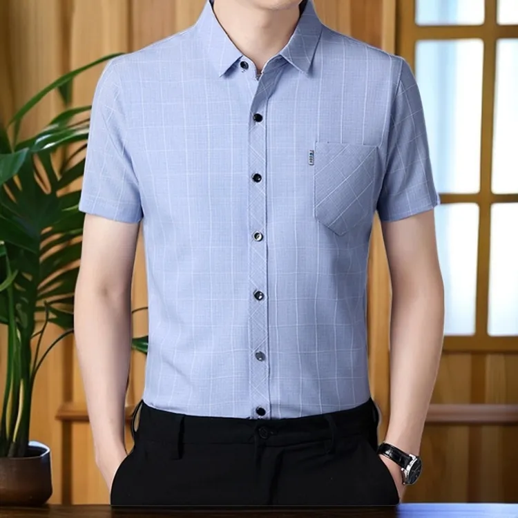【专柜正品】2025高档男装衬衣夏季休闲薄款透气商务格子短袖 T恤潮