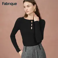 Fabrique Eden 秋冬经典黑蝴蝶结镂空船领绵羊毛法式修身针织衫