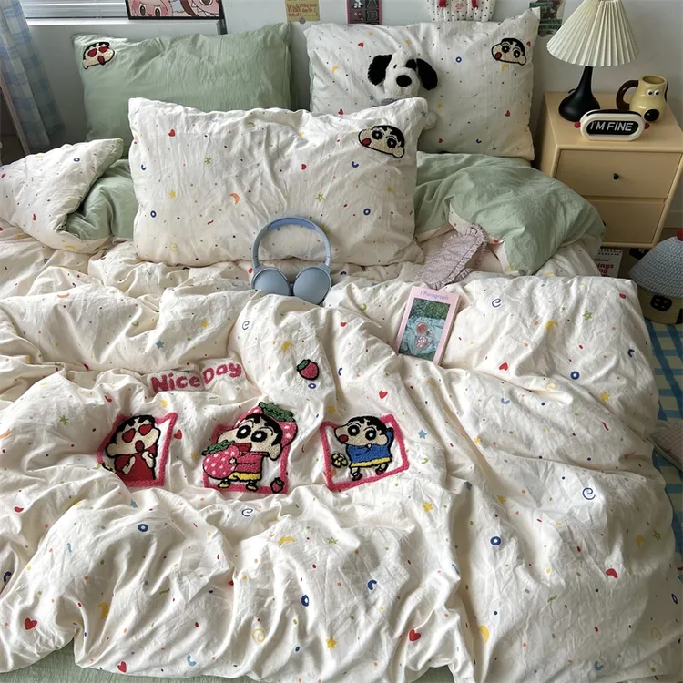 可爱卡通少女奶油波点腊肠狗狗毛巾绣水洗棉四件套学生宿舍三件套