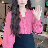 粉色肌理感衬衫女秋季新款时尚气质百搭宽松简约通勤独特别致上衣