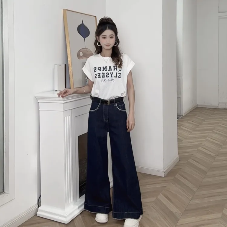 IEF/爱依服长裤2025秋新款复古休闲通勤气质牛仔阔腿裤流光风