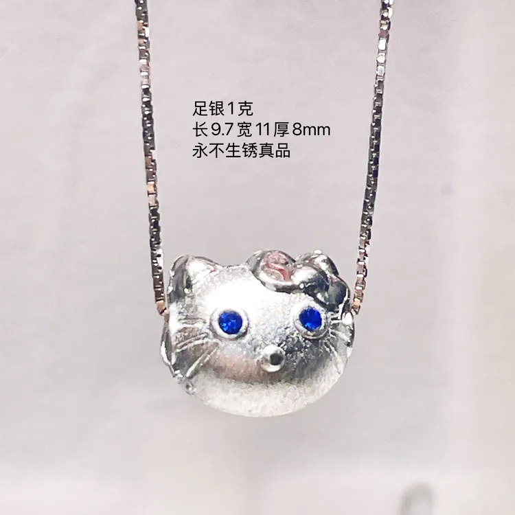 吊坠足银 足银小猫吊坠纯银正品足银挂件小猫通孔手链小猫配饰diy