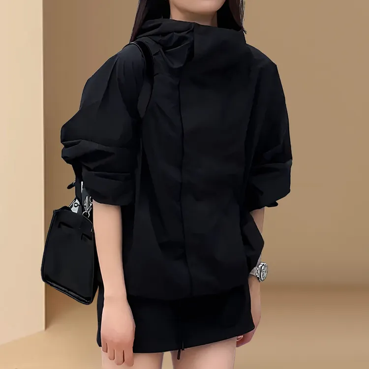 黑色时尚冲锋衣女士2025春秋新款欧货百搭小个子宽松短款运动外套