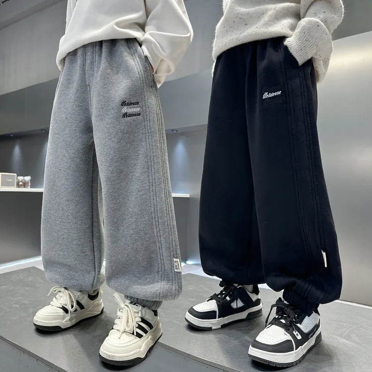 男童加绒运动裤秋冬款裤子2025新款中大儿童一体绒冬装男孩卫裤潮