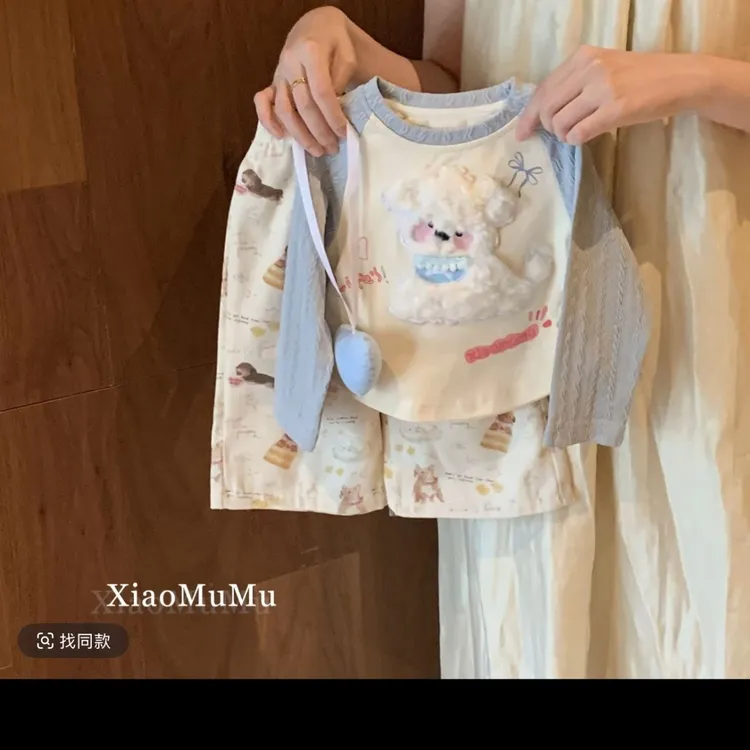 女童秋季新款2025甜美可爱早秋拼色上衣女宝宝百搭碎花裤两件套潮