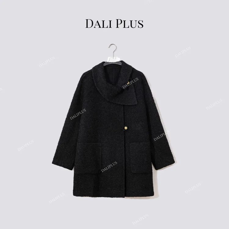 DALI PLUS“伦敦腔”苏力羊驼圈圈毛+澳毛荡领呢大衣-D5CK2124