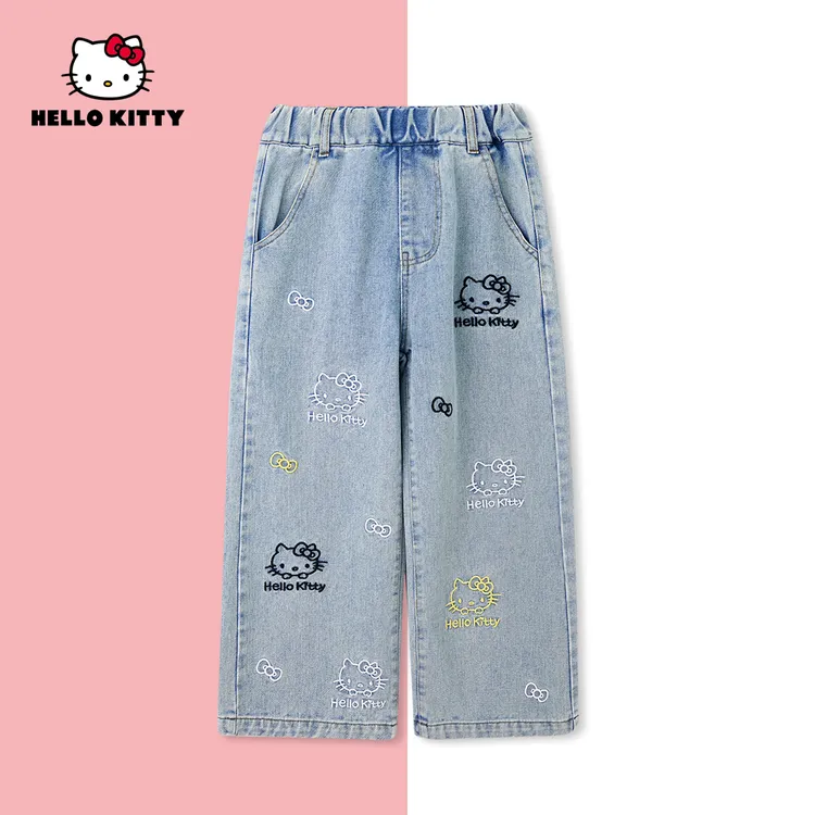 HelloKitty秋款女童装可爱卡通牛仔裤女宝直筒裤AC5124JM066 KT