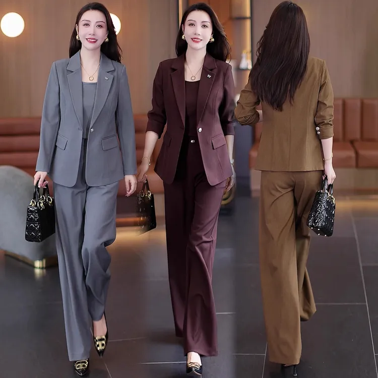 时尚轻奢简约西装套装女2025秋季新款显瘦减龄内搭西装外套阔腿裤