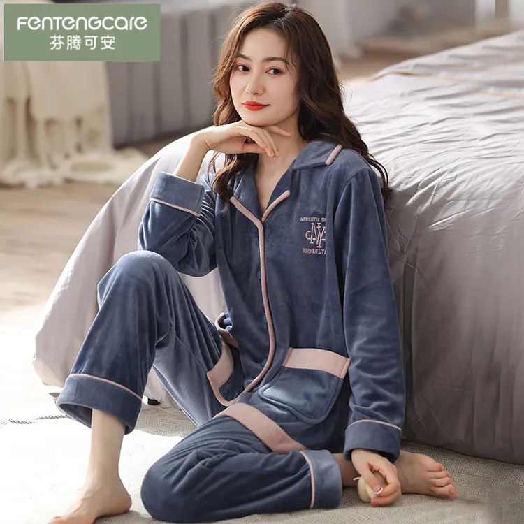 芬腾可安高档睡衣女士秋冬2025年珊瑚绒薄款大码家居服春秋保暖海