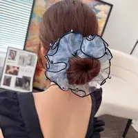 【蓝色嫣然】轻奢钉珠头饰韩系天青蓝网纱发圈高级大肠圈丸子头发绳