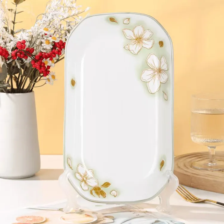 1只装30厘米黄金叶12英寸家用陶瓷鱼盘蒸鱼盘中式创意红烧鱼盘子