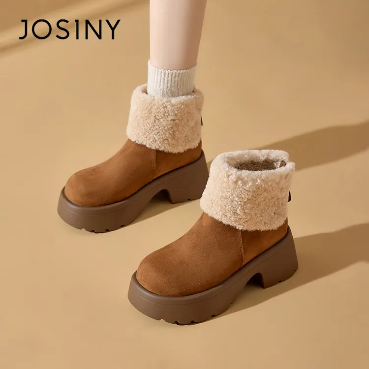 卓诗尼厚底粗跟靴子雪地靴2025新加绒加厚保暖复古短靴561A61096