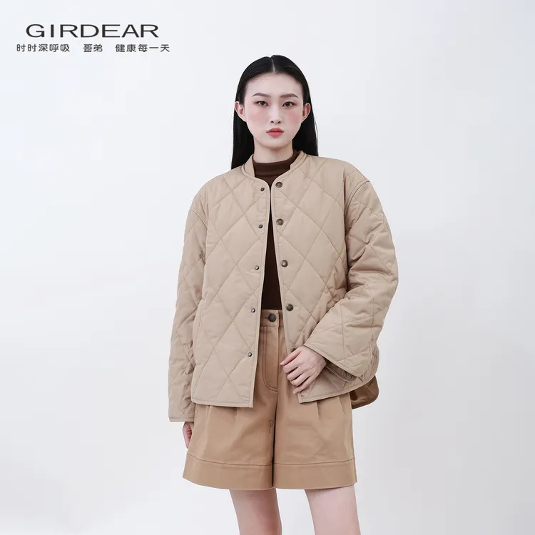 哥弟/GIRDEAR 秋冬新款时尚复古宽松立领百搭气质棉服外套140051