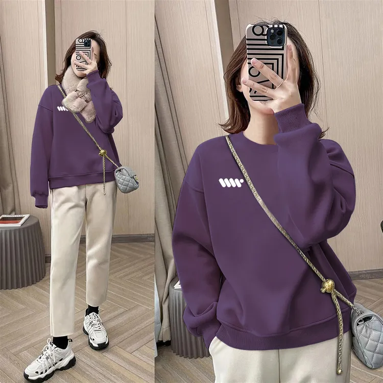 圆领无帽卫衣女2025新款宽松休闲洋气时尚百搭上衣加绒加厚秋冬季