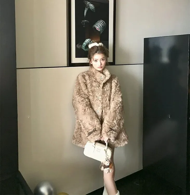 人造皮草 小熊心事冬毛毛大衣染尖女2025秋冬毛茸茸宽松保暖上衣