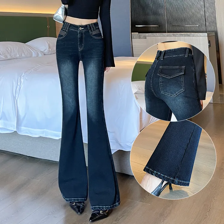 蓝灰色微喇牛仔裤女款爆款2025新款美式复古辣妹喇叭裤显瘦显腿长