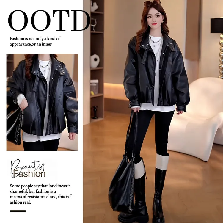 复古潮流立领夹棉短外套女2025冬季新款时尚宽松气质酷飒夹克上衣