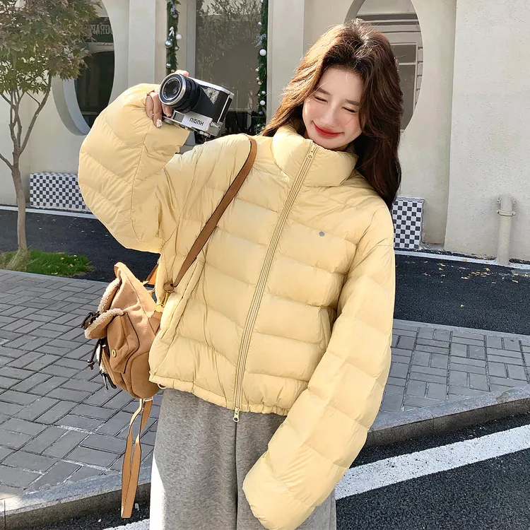 奶黄色泡芙排骨羽绒服短款女2025冬季韩版小个子90白鸭绒保暖外套