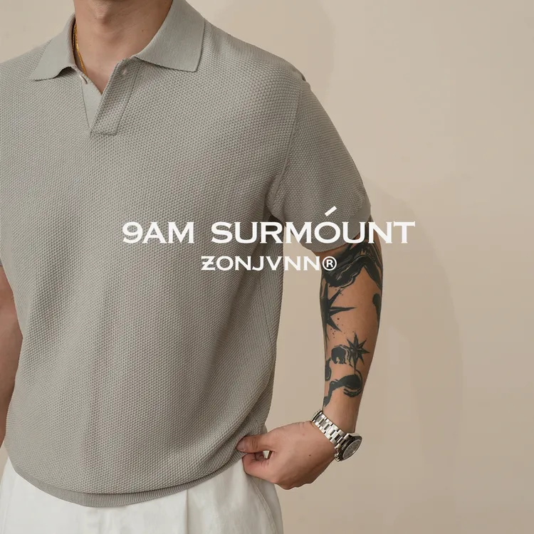 ZONJVNN老钱风海鸥领正反针莱赛尔棉小袖口短袖polo衫抗皱横机领
