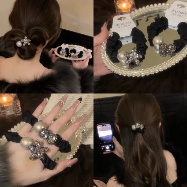 韩国轻奢高级感闪钻星星发圈秋冬气质高弹力马尾发绳发饰