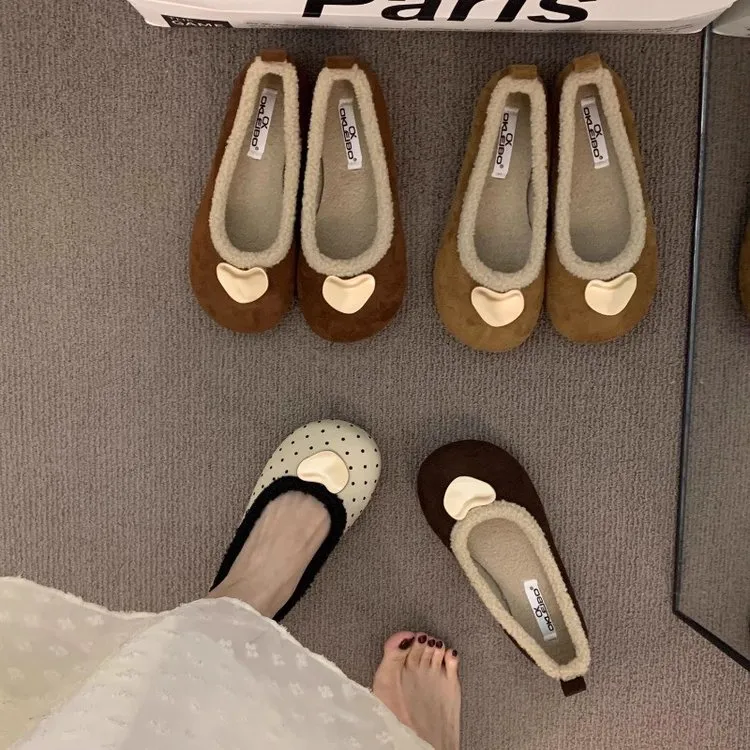 晚晚风丑萌加绒毛毛鞋女鞋子2025秋冬季保暖一脚蹬大头通勤豆豆鞋