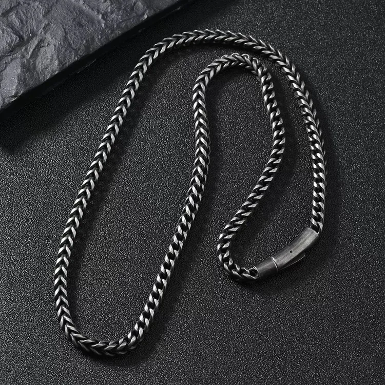钛钢项链 钛钢龙骨链高级感男生方链颈链不锈钢项链黑色简约百搭
