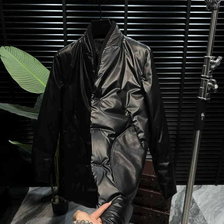 冬季高奢款男款拼绵羊皮羽绒西服免洗面料中长款羽绒服88091