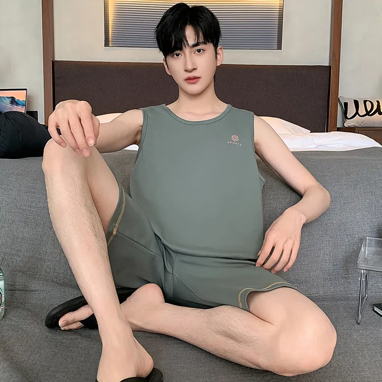新款睡衣男士夏季背心无袖短裤男款夏天春夏加大码宽松家居服套装