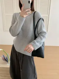 【素简.690176】秋冬新款驼羊绒珠片渐变擦肩袖设计女装上新针织衫