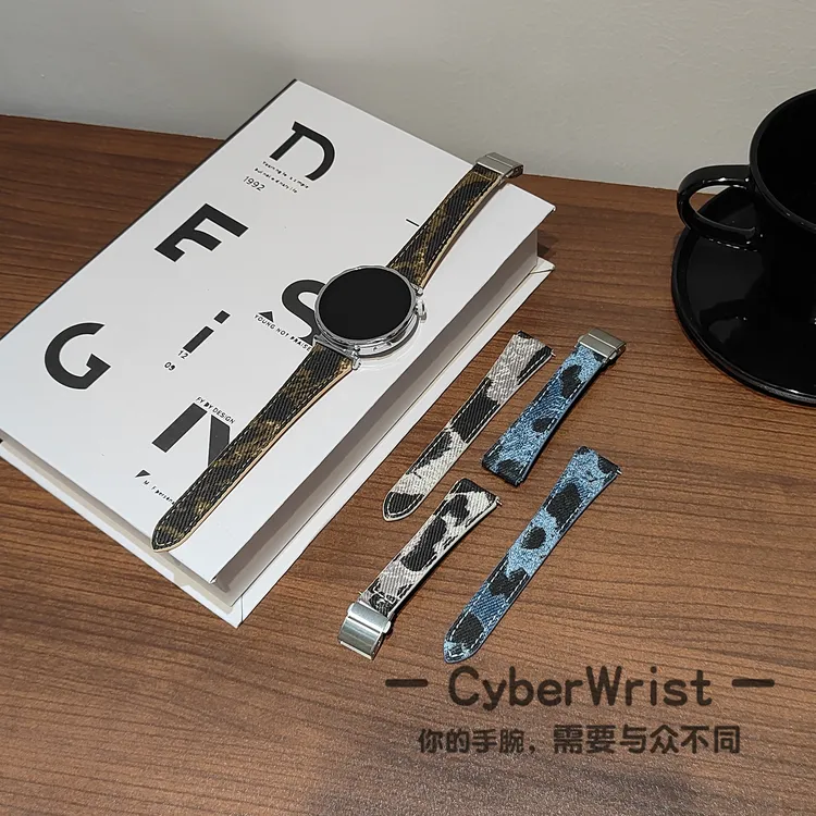 适用于GT6时尚豹纹牛仔折叠扣替换表带GT5替换表带个性小众设计