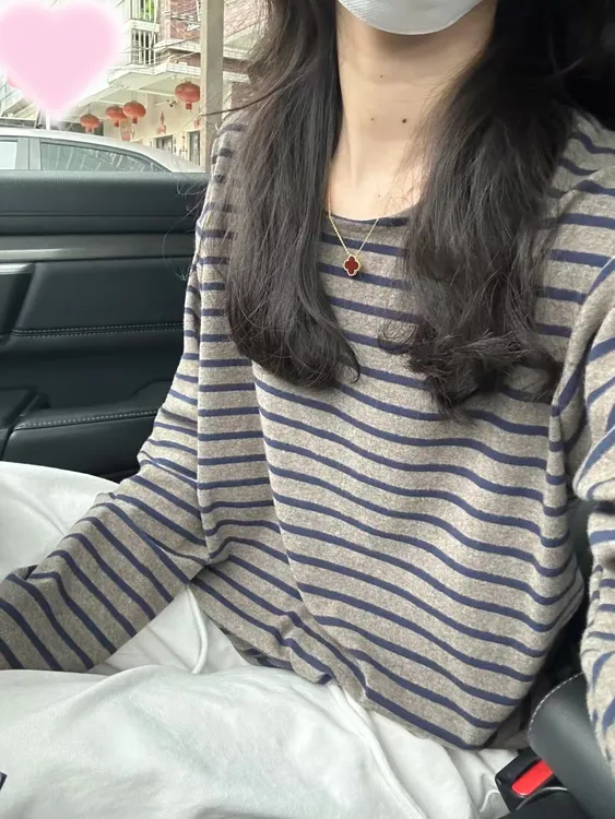 洋气减龄打底衫内搭休闲韩系撞色条纹长袖t恤女秋冬时尚宽松上衣