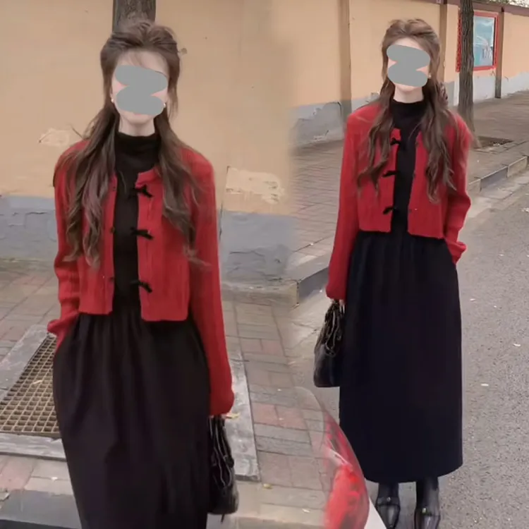 2025秋新款百搭针织上衣高腰显瘦裙子减龄两件套女气质高级感套装
