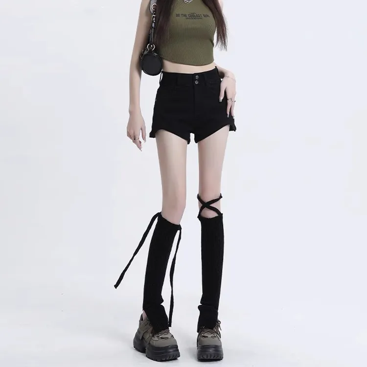 黑色辣妹牛仔短裤女2025年夏季新款高腰弹力显瘦百搭修身a字热裤