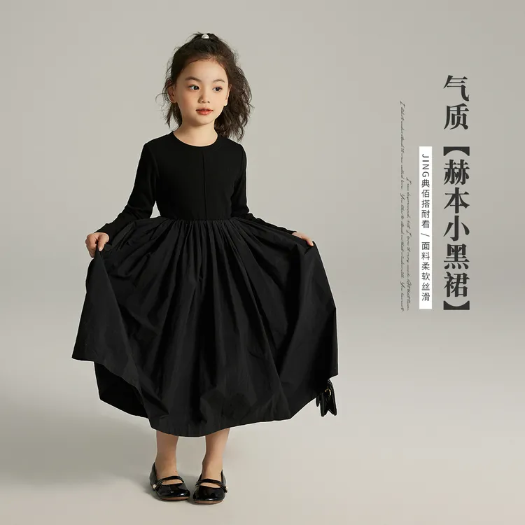 女童气质秋装连衣裙2025新款儿童装网红洋气黑色蓬蓬裙宝宝公主裙