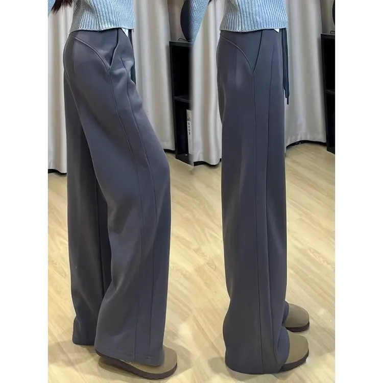 美式高街运动裤女秋冬季2025新款加绒卫裤lulu同款窄版休闲阔腿裤