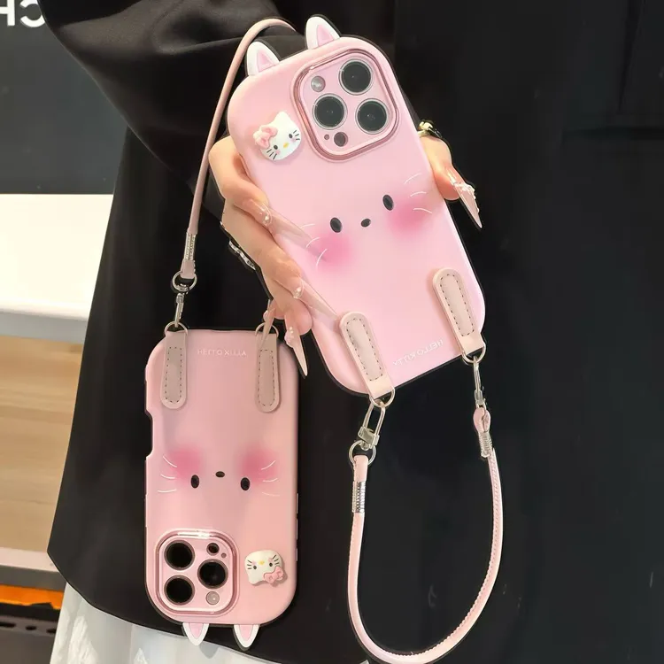 可爱猫表情挂绳适用苹果16/17手机壳iPhone15小米14vivoppo华为70