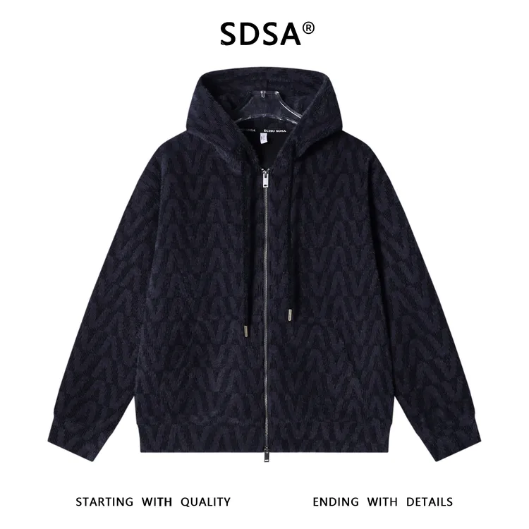 SDSA男士秋冬新款痞帅男装时尚撞色满印字母绒毛拉链连帽卫衣百搭